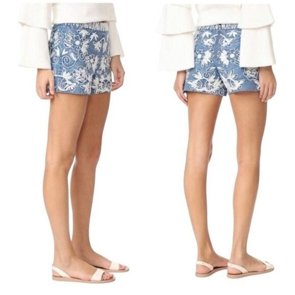 ALICE + OLIVIA Marisa White Embellished Detail Blue Denim Shorts